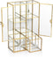 ELLDOO Clear Glass Storage Box with 2 Drawers, Gold Mirrored Jewelry Makeup Display Organizer Case