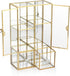 ELLDOO Clear Glass Storage Box with 2 Drawers, Gold Mirrored Jewelry Makeup Display Organizer Case