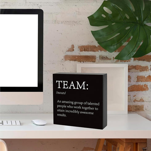 Inspirational Team Noun Wooden Box Sign, Team Definition Teamwork Sign for Office Home Farmhouse Desk Decor, Gifts