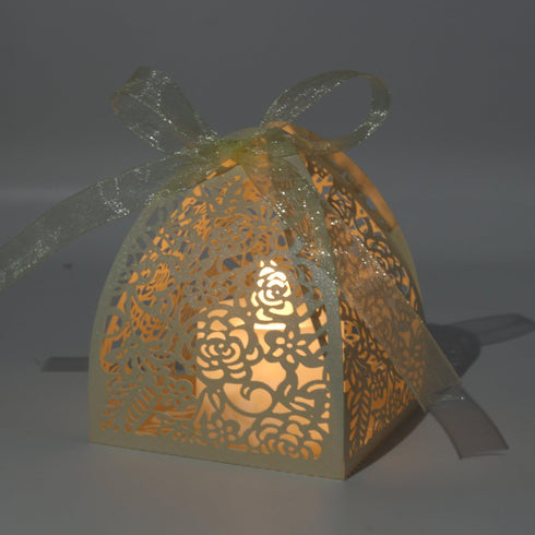 KPOSIYA 100 Pack Laser Cut Rose Candy Favor Boxes 2.5"x 2.5"x 3.1" for Bridal Shower, Anniversary, Birthday Party