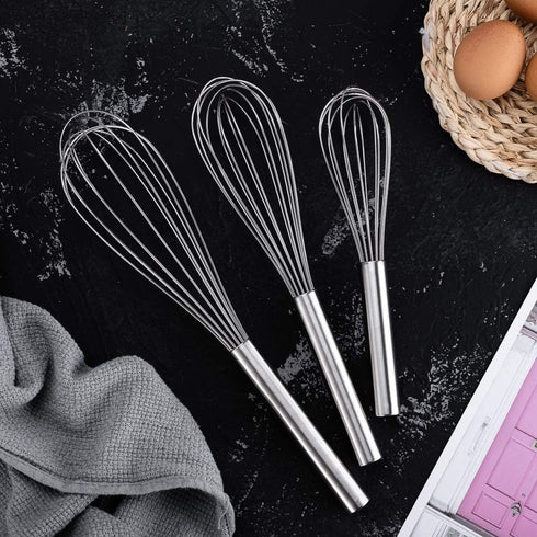 Stainless Steel Whisks Set, 3 Packs 8"+10"+12" Kitchen Whip Utensils for Blending, Whisking, Beating, Stirring