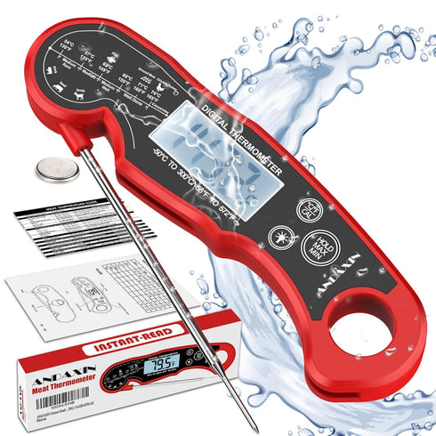 Meat Thermometer Digital for Grilling, ANDAXIN Waterproof Ultra-Fast Instant Read Food Thermometer (Red/Black)