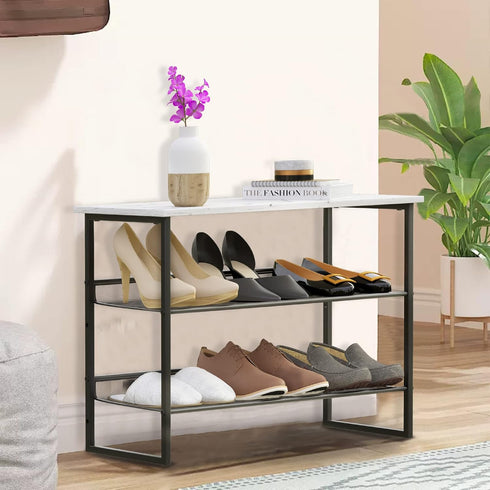 4 3 11.8" 25" 20" Closet Garden you Shoe Rack for Entryway Tiers D x W x H, Metal Shoe Rocks with White Wooden