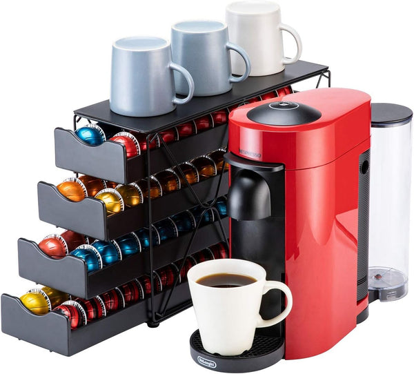 FlagShip Nespresso Pod Holder Drawer, Large Multi-Tier Coffee Pod Holder for Vertuo (4 Tier, 80 Pods Capacity)