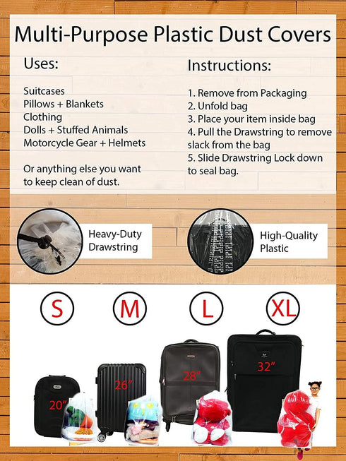 Set of 5 Plastic Storage Bags for Attic Storage, Suitcase Storage, Pillow Bag, Rug Bag, Plastic Drawstring Bags (Medium)