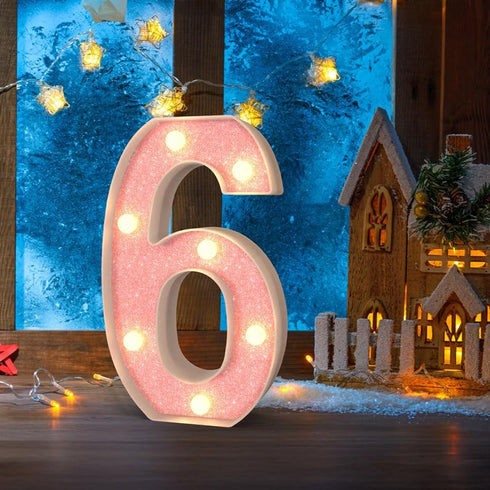 Marquee Numbers Light up LED, Pink Glitter Plastic Numbers Sign, Night Light Decor for Graduation Engagement Wedding