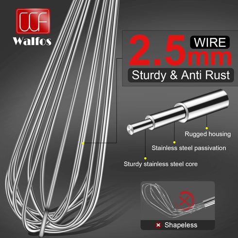 Walfos Whisk,17in Large Whisks, Heavy Duty Stainless Steel Wire Whisk Ideal For Beating Eggs, Blending Sauces, Mixing Batter. by Walfos