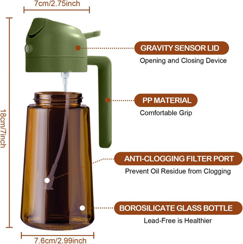 2Pcs 16oz/470ml 2 1 YARRAMATE Dark Brown Oil Sprayer for Cooking with Stickers, Food-grade Premium in Olive Oil