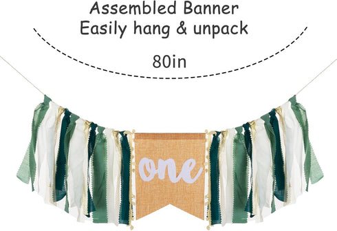 Q&High Life 1st Wild Safari Jungle Highchair Banner for Birthday Decorations - Dark Green Burlap Banner with Adjustable