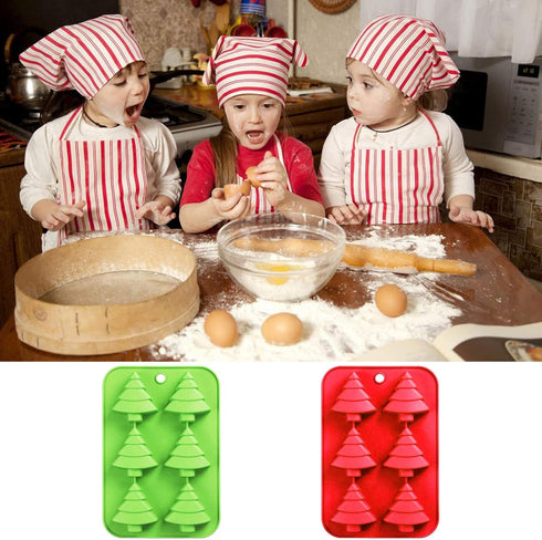 Christmas Silicone Molds, Red Green Xmas Tree Candy Chocolate Mould, Non-Stick Baking Mold, 2Pcs