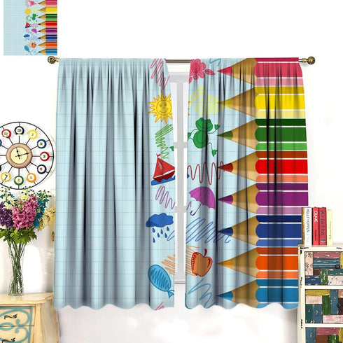 Focusbrite Set 2 Panels,42x63 Inches Children Pencil Curtains Cute Crayon Colourful Design Kids Boys Girls Curtain