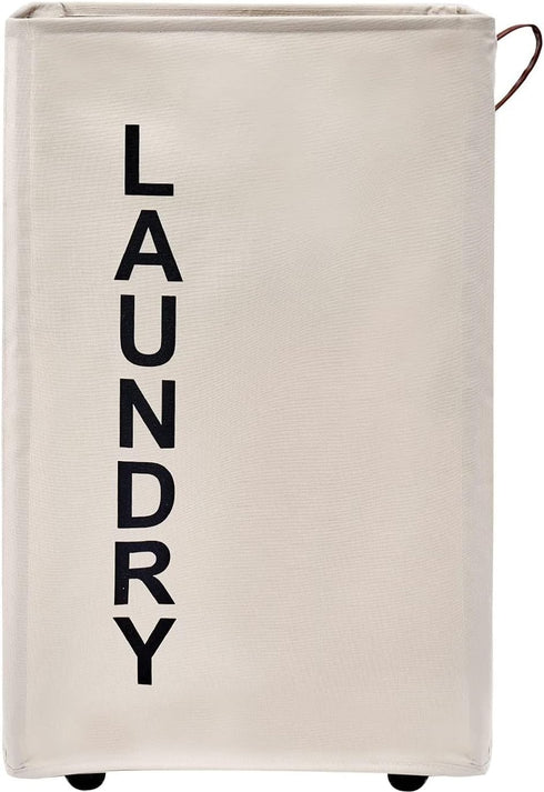 92L Large Laundry Hamper with Leather Handle,Standable Laundry Basket with Wheels ,Large