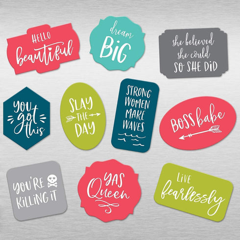Motivational Magnets, 1 Peel Apart Sheet of 10 Girl Power Locker Magnets, Positive Affirmation Fridge Magnets