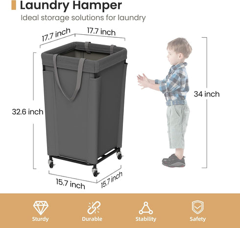 160L Laundry Basket with Wheels, Large Laundry Hamper with Removable Bag and Steel Frame, Rolling Dirty Clothes Basket