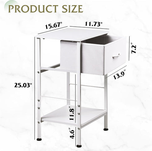 25.03" WLIVE White Nightstand, Night Stand with Fabric Storage Drawer and Open Wood Shelf, Small End Side Table