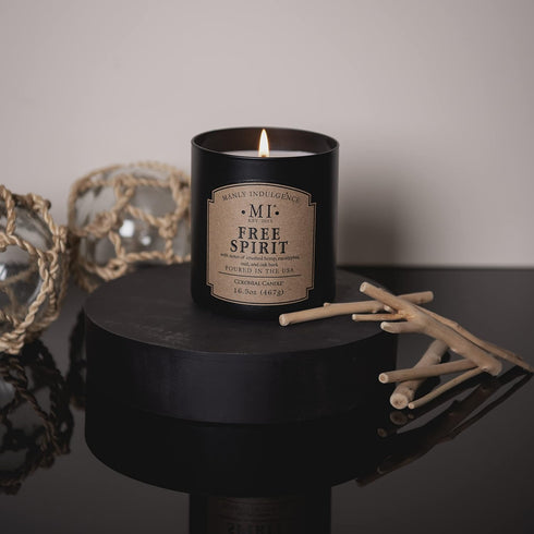Manly Indulgence Free Spirit Scented Jar Candle, Cotton Wick, Premium Soy Blend White Wax, 60 hr Burn, 16.5 oz