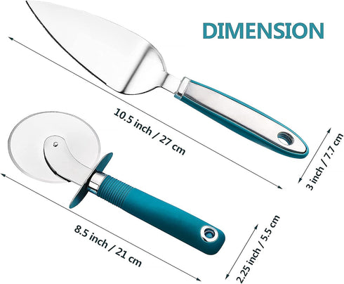 Webake Large Pizza Cutter Wheel Set, Stainless Steel Pie Slicer with Non-slip Green Handle, Ideal for Pizza & Cake