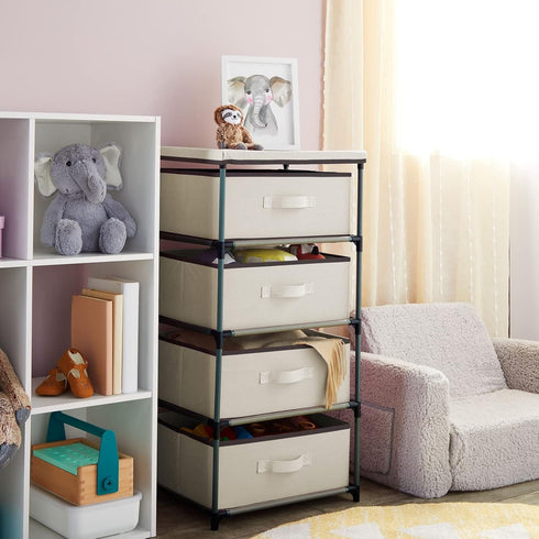 Juvale 4-Tier Tall Closet Dresser with Drawers - Small Fabric Storage Organizer for Bedroom (Beige)
