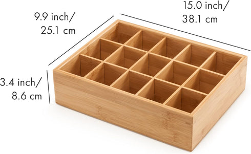 GOBAM Bamboo Closet Drawer Divider - Storage Organizer with 15 Compartments for Belts, Ties, Jewelry