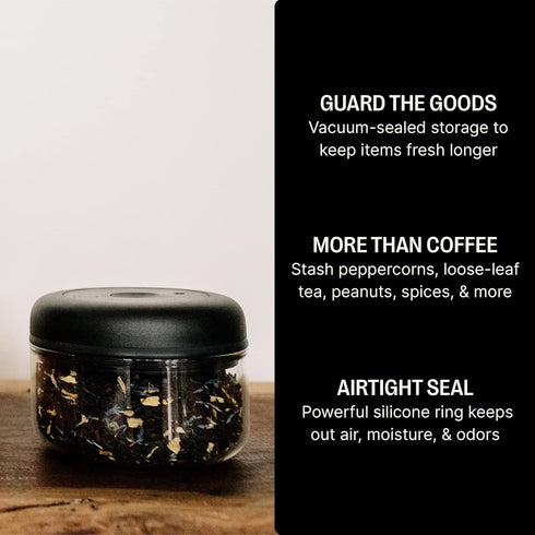 Fellow Atmos Vacuum Coffee Canister & Food Storage Container, 0.4 Liter Holds 6 oz of Coffee Beans, Airtight Clear Glass