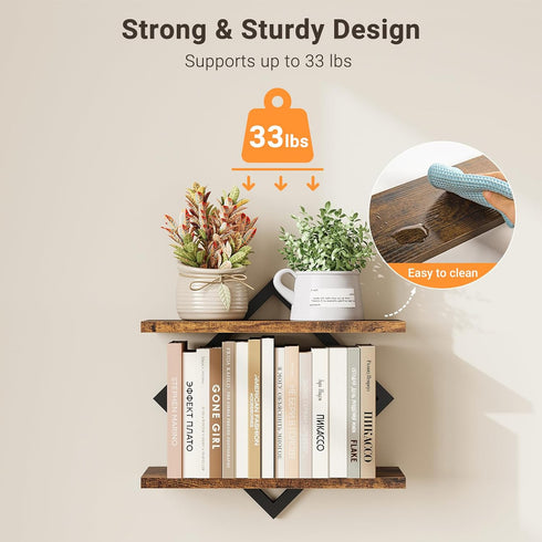Set 2 2-Tier ELYKEN Floating Shelves for Wall, of Hanging Shelves, Wall Mounted Storage Shelves for Books & Decor