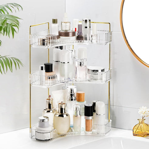 3 Counter Countertop Cididu Tiers Corner Bathroom Organizer, Clear Shelf Storage Rack, Cosmetic Perfume Tray Standing