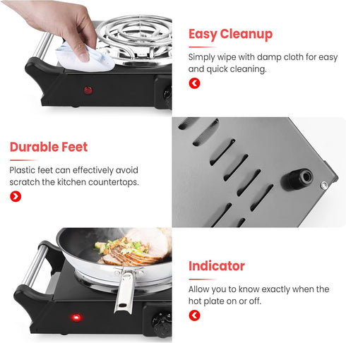Moclever Hot Plate Electric Stove, 2000W Portable Cooking Stove with 5 Levels of Adjustable Temperature