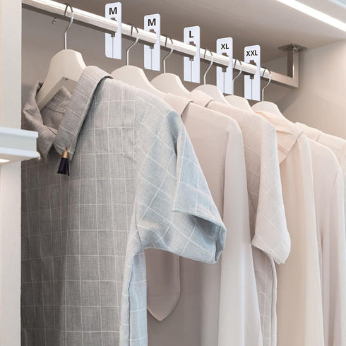 40 Pack Rectangular White Plastic Clothing Size Closet Rack Dividers, Preprinted in 8 Sizes XXS to XXXL