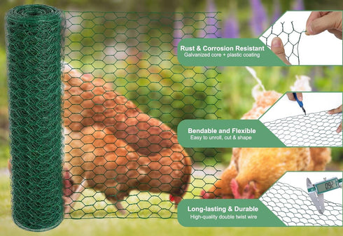 Mklsit 15.7 315 Inches Chicken Wire x Chicken Wire Fencing Mesh Green PVC Coated Floral Chicken Wire for Crafts Poultry