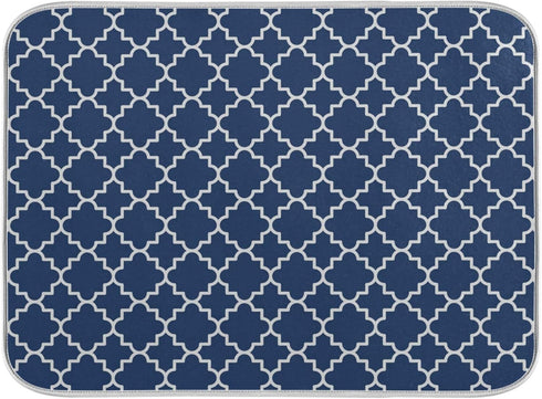 Super Absorbent Dish Drying Mat, Microfiber Fast-Drying Dish Mat 16" x 18", Cute Navy Blue Moroccan