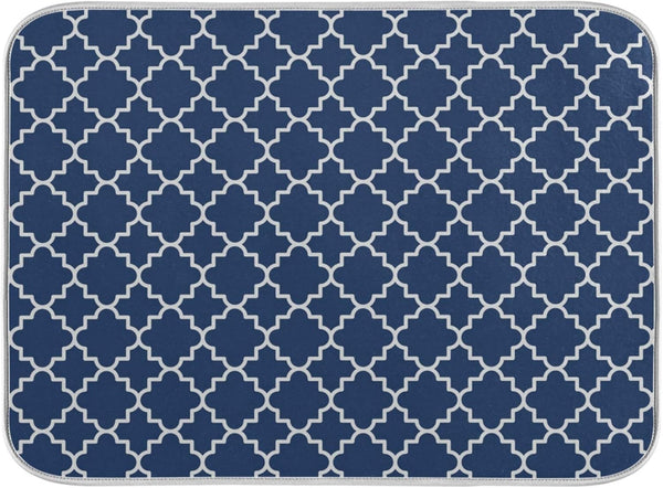 Super Absorbent Dish Drying Mat, Microfiber Fast-Drying Dish Mat 16" x 18", Cute Navy Blue Moroccan