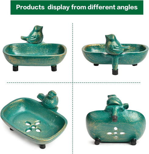 Sungmor Heavy Duty Cast Iron Hand Soap Holder, Antique Green Finish, Decorative Tabletop Soap Dish Tray