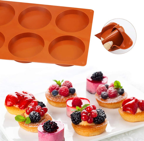 Palksky Silicone Molds for Baking (2 Pack), 6-Cavity Large Round Disc Mold for Hamburger, Chocolate Cake