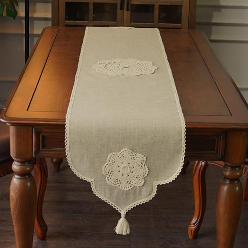 14 108 Inches) Macrame Table Runner Farmhouse Rustic Dresser Scarf Crochet Handmade Cotton Lace Doily with Tassel