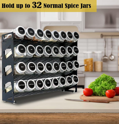 Ardier 4 32 160 Set Countertop Tier Spice Rack Organizer with Square Spice Jars and Spice Labels for Kitchen Cabinet