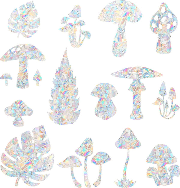 STICKERGURU 16 Pieces Mushroom and Leaf Window Clings - Anti-Collision Decals to Save Birds from Window Collisions