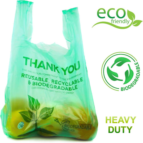 Lakesstory Eco-Friendly Biodegradable Green T-Shirt Bags - Compostable Grocery Bags