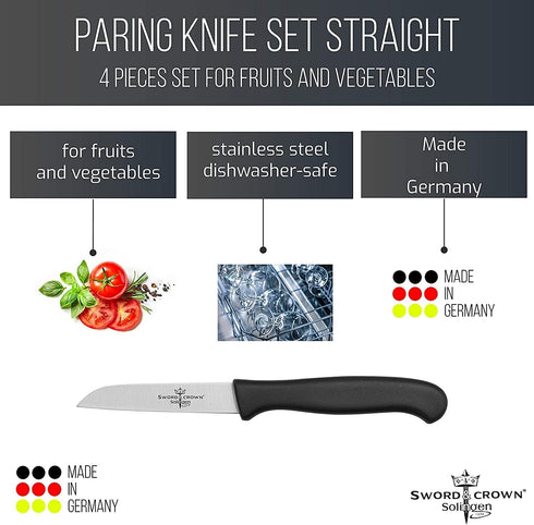 Sword & Crown Professional Paring Knife Set of 4, Easy to Grip, Super Sharp, Rust Free, Dishwasher Safe
