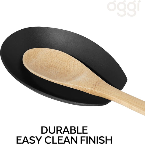 Oggi Spooner Stainless Steel Spoon Rest- Holds Kitchen Utensils for Mess Free Cooking, Great Spoon Rest for Kitchen Counter,Kitchen Accessories, Utensil Rest, Black, 5.25 inch by 3.5 inch (7635.3)