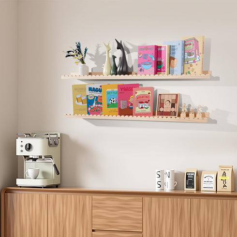 2-Pack 48 Inches) NEXHOME PRO Nursery Book Shelves, Solid Pine Wood Floating Shelves for Wall Kids, Wall Mounted