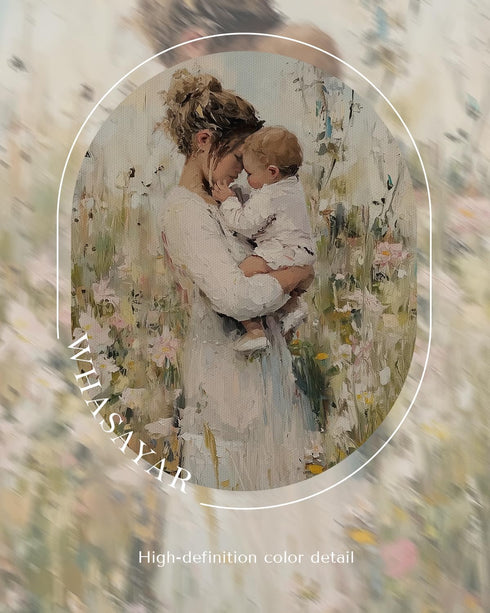 12x16 Vintage Gold Frame Mom Holding Baby Canvas Print Wall Art, Impressionist Framed Motherhood Oil Painting Artwork