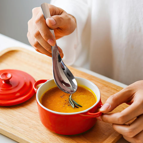 AOOSY 6-Piece Heavy Weight Stainless Steel Soup Spoons with Ergonomic Short Handle