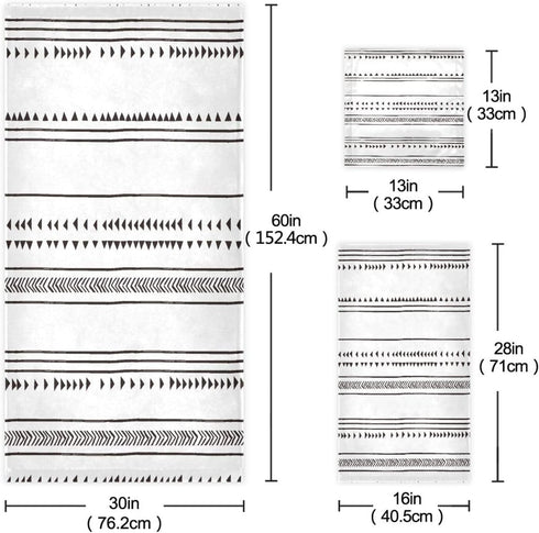 YOCIBIUT 3 Set,Microfiber Bathroom,1 Towel,1 Towel,1 Piece Black and White Boho Bath Towels Absorbent Geometric Chic