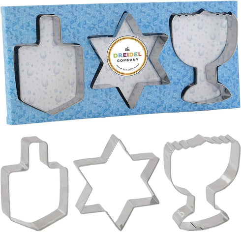 The Dreidel Company Stainless Steel Hanukkah Cookie Cutters, Menorah, Dreidel, Star Shapes