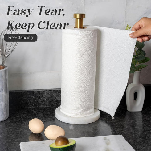 Countertop, 6" Koville African Genuine Marble Paper Towel Holder Stone Base Gold Rod Paper Towel Holder Stand