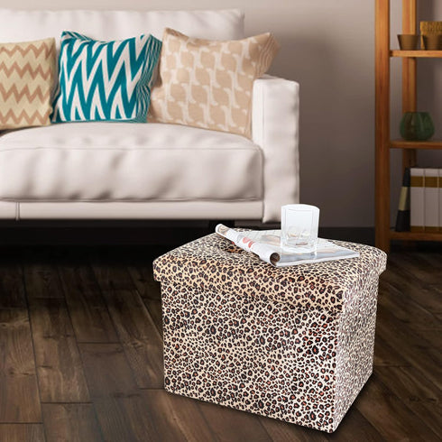 17x13x13inches ALASDO Ottoman Storage Ottoman Footrest Stool Foldable Foot Rest Footstool Bench for Living Room Leopard