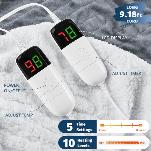 84" 90" 10 8 Heated Electric Blanket Queen Size - x Heating Blanket with Dual Control, Heating Levels & Hours Auto Off