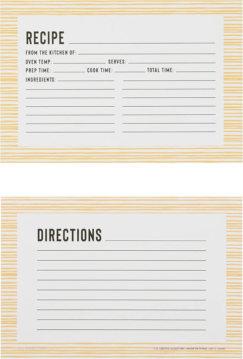 C.R. Gibson Bloom Double Sided Recipe Card Set, 4" W x 6" L, Yellow