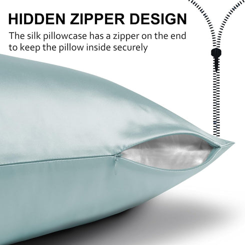 Ravmix 21momme Mulberry Silk Pillow Cases with Zipper, Soft Cool Pillow Cover for Beauty Sleep, 1PC(Queen 20"x30", Aqua