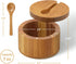 OUTNILI 360 7 Salt Box Bowl with Lid and Spoon - Acacia Salt Cellar with Swivel Lid - Salt Container Holder for Sea